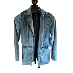 Y2K Blakeley Women Teal Velvet‎ Long Sleeve Open Front Blazer Jacket S/M